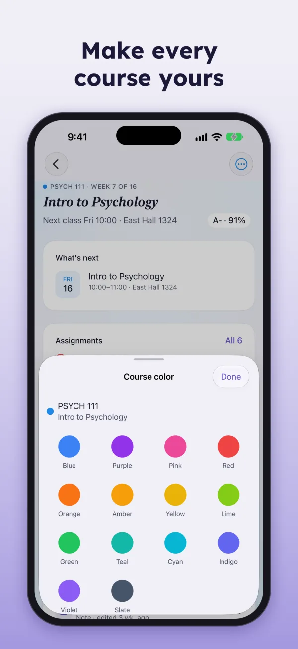 Make every course yours. The course color picker.